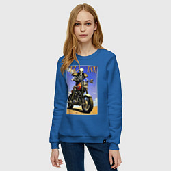 Свитшот хлопковый женский Crazy racer - skeleton - motorcycle, цвет: синий — фото 2
