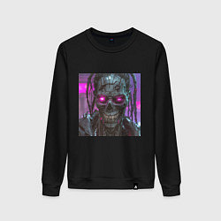 Свитшот хлопковый женский Зомби скелет в стиле киберпанк, цвет: черный