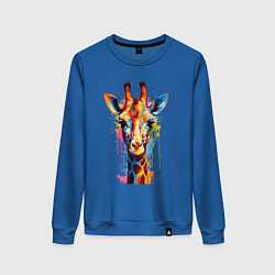 Свитшот хлопковый женский Граффити с жирафом, цвет: синий