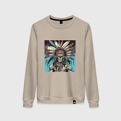 Женский свитшот Индеец зомби с перьями на голове