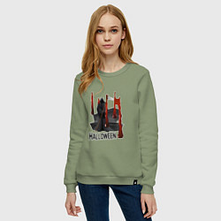 Свитшот хлопковый женский Хэллоуин тусовка на кладбище, цвет: авокадо — фото 2