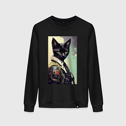 Свитшот хлопковый женский Cool cat - cyberpunk, цвет: черный
