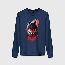 Свитшот хлопковый женский Красный волк ниндзя, цвет: тёмно-синий