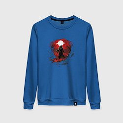 Свитшот хлопковый женский Самурай и красный закат, цвет: синий