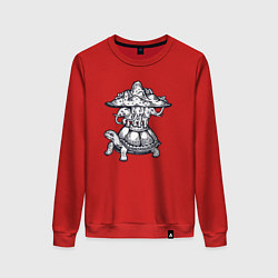 Свитшот хлопковый женский Слоны на черепахе, цвет: красный