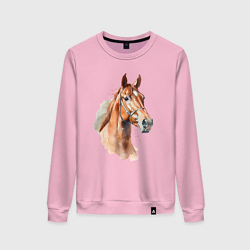 Женский свитшот Акварельная коричневая лошадь / Светло-розовый – фото 1