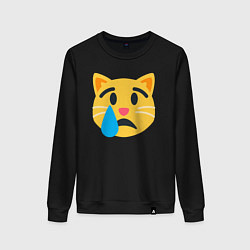 Свитшот хлопковый женский Жёлтый котик грустит, цвет: черный