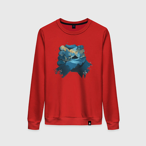 Женский свитшот Рукопожатие Кратоса и Атрея gow ragnarok / Красный – фото 1