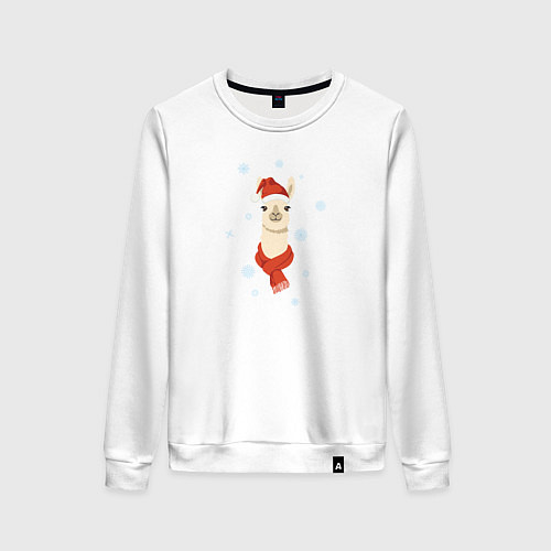 Женский свитшот Лама в красной шляпе и шарфе / Белый – фото 1