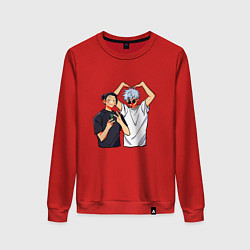 Свитшот хлопковый женский Сатору и Гето - Магическая битва, цвет: красный