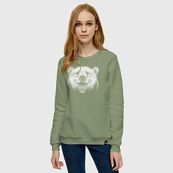 Свитшот хлопковый женский Морда улыбающегося медведя, цвет: авокадо — фото 2