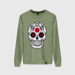 Свитшот хлопковый женский Japan skull, цвет: авокадо