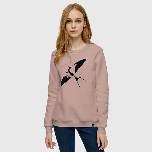 Женский свитшот Ласточка парит трафарет / Пыльно-розовый – фото 3
