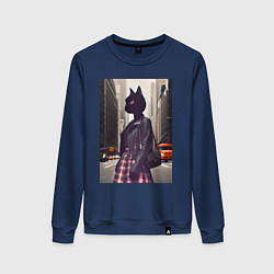 Свитшот хлопковый женский Cat fashionista - New York - ai art, цвет: тёмно-синий