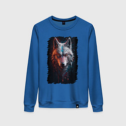 Свитшот хлопковый женский Психоделический волк, цвет: синий