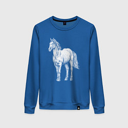 Свитшот хлопковый женский Белая лошадь стоит, цвет: синий