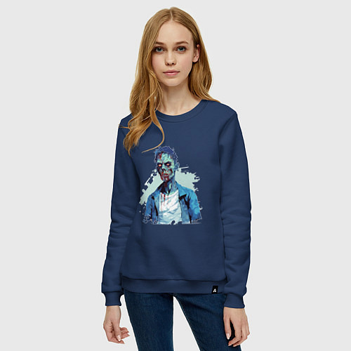 Женский свитшот Зомби в рубашке / Тёмно-синий – фото 3