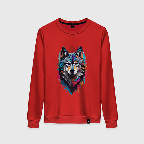 Женский свитшот Волк в стиле Граффити / Красный – фото 1
