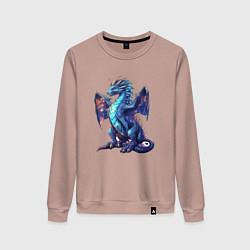 Свитшот хлопковый женский Синий новогодний дракон, цвет: пыльно-розовый