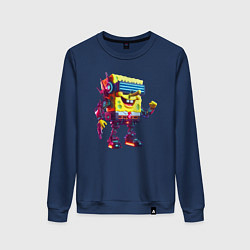 Свитшот хлопковый женский Sponge Bob - cyberpunk - ai art, цвет: тёмно-синий