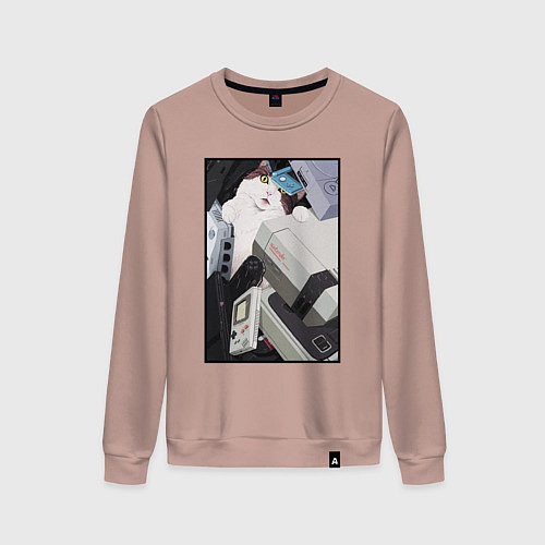 Женский свитшот Кот в ретро консолях / Пыльно-розовый – фото 1