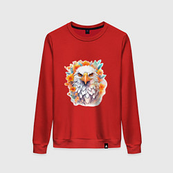 Свитшот хлопковый женский Орел в цветах, цвет: красный