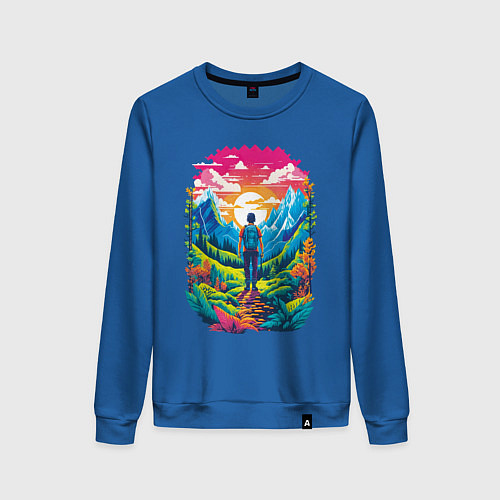 Женский свитшот Путешественник в горах / Синий – фото 1