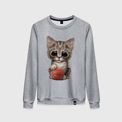 Свитшот хлопковый женский Котик баскетболист, цвет: меланж