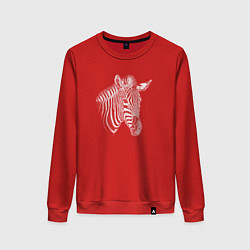 Свитшот хлопковый женский Гравюра голова зебры, цвет: красный
