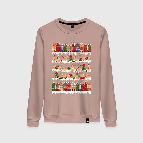 Женский свитшот Капибара зимой на Новый год / Пыльно-розовый – фото 1