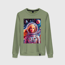 Свитшот хлопковый женский Красавица Барби в космосе - нейросеть, цвет: авокадо