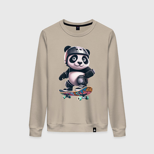 Женский свитшот Cool panda on a skateboard - extreme / Миндальный – фото 1