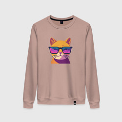 Свитшот хлопковый женский Кот в стильных очках, цвет: пыльно-розовый