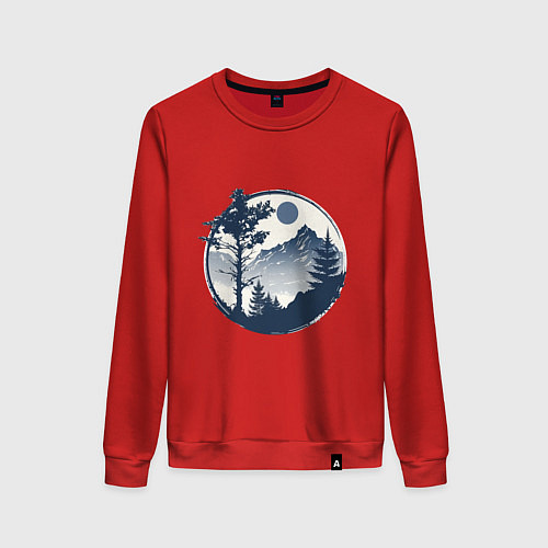 Женский свитшот Горный пейзаж в круге / Красный – фото 1