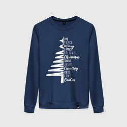 Свитшот хлопковый женский Christmas tree - is happiness, цвет: тёмно-синий