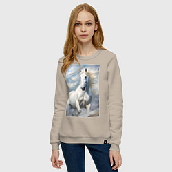 Свитшот хлопковый женский Белая лошадь на фоне неба, цвет: миндальный — фото 2