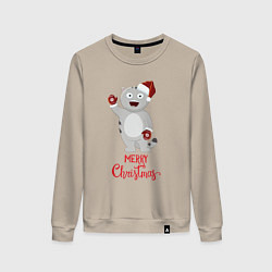 Свитшот хлопковый женский Merry Christmas кот, цвет: миндальный