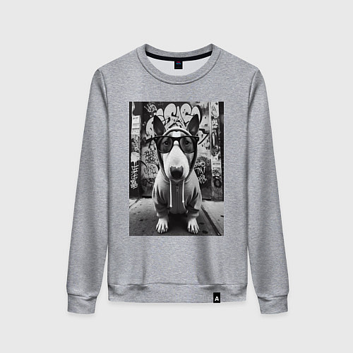 Женский свитшот Булли у стены с граффити / Меланж – фото 1