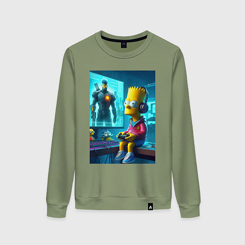 Женский свитшот Bart Simpson is an avid gamer / Авокадо – фото 1