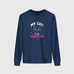 Свитшот хлопковый женский My cat is my Valentine 2024, цвет: тёмно-синий