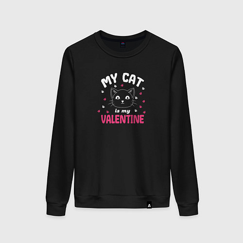 Женский свитшот My cat is my Valentine 2024 / Черный – фото 1
