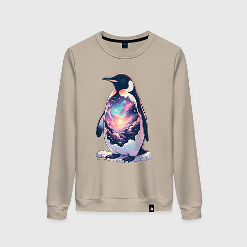 Женский свитшот Пингвин с космосом / Миндальный – фото 1