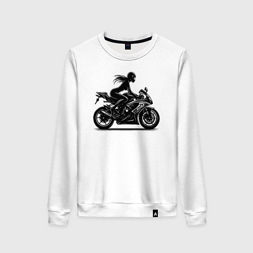 Женский свитшот Силуэт девушки на мотоцикле / Белый – фото 1