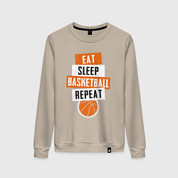 Свитшот хлопковый женский Eat sleep basketball, цвет: миндальный