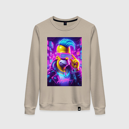 Женский свитшот Гомер Симпсон - фото с автографом / Миндальный – фото 1