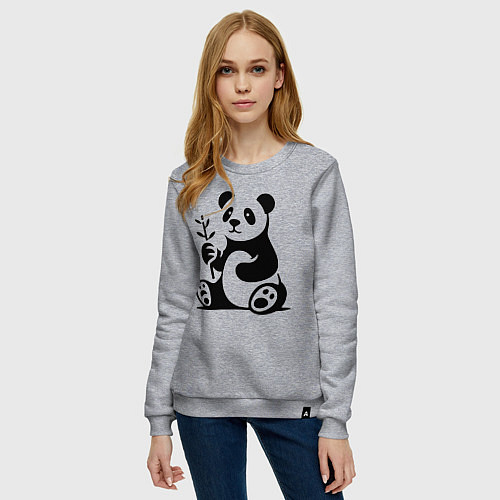 Женский свитшот Сидящая панда с бамбуком в лапе / Меланж – фото 3