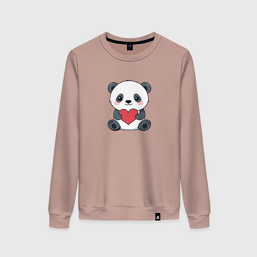Женский свитшот Панда с красным сердечком / Пыльно-розовый – фото 1