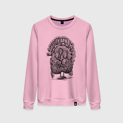 Свитшот хлопковый женский Индейка спереди, цвет: светло-розовый