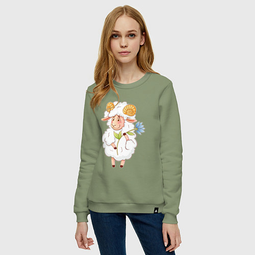 Женский свитшот Мультяшный барашек с цветком / Авокадо – фото 3