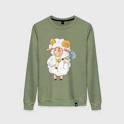 Женский свитшот Мультяшный барашек с цветком